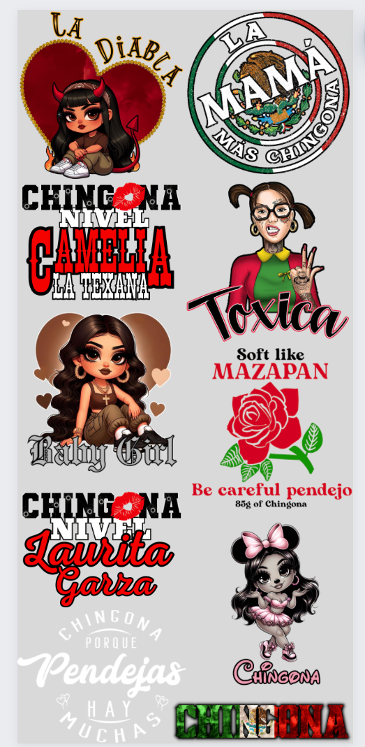 Chingona Premade Gangsheets-24 inches- DTF Transfer ready to press -24 hour turnaround timeframe