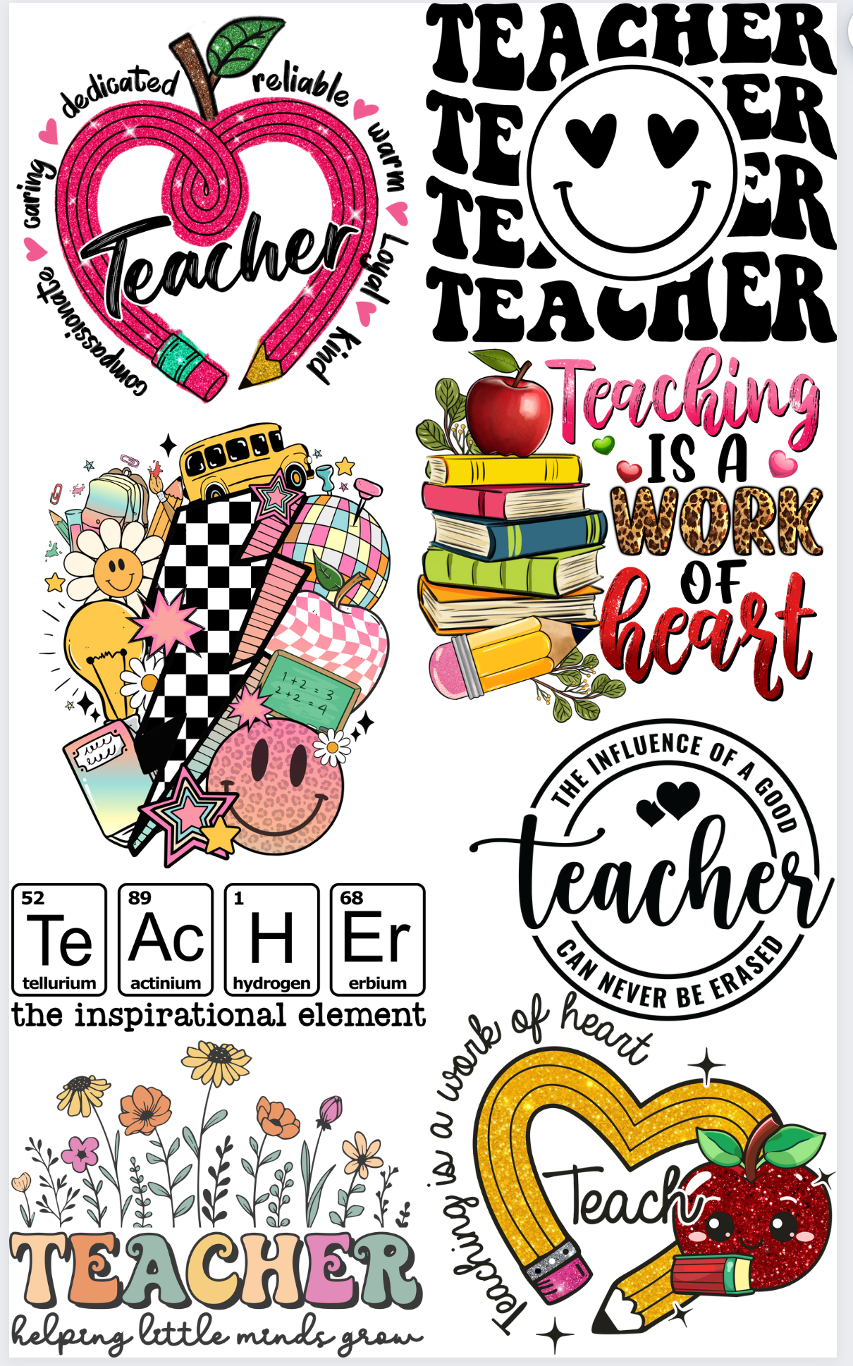 Teacher premade Gangsheet -36 inches- DTF Transfer ready to press -24 hour turnaround timeframe